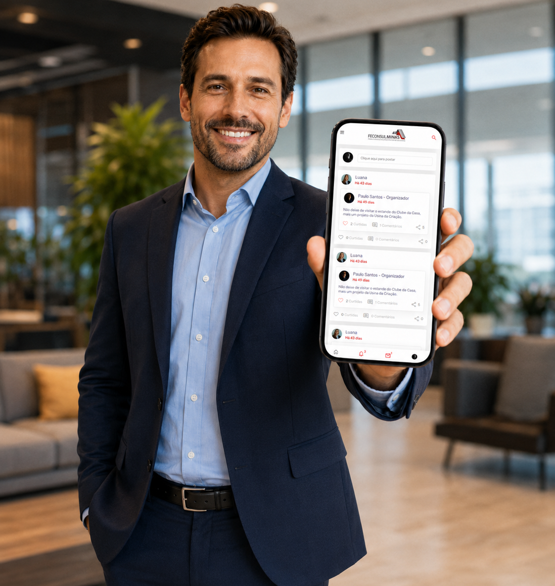 Organizador usando o app YSY Eventos no celular