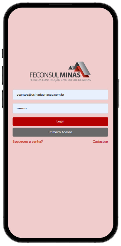 Interface do app YSY Eventos
